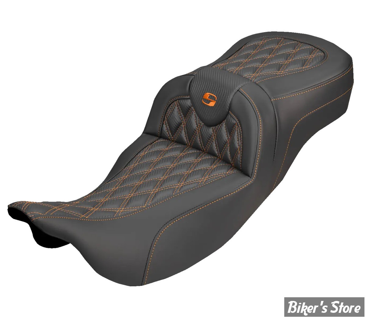 SELLE DUO SADDLEMEN - ROADSOFA LATICE STICH - Extended Reach - CARBON FIBER - TOURING 08/25 - NOIR/COUTURES ORANGE - 808-07B-20703