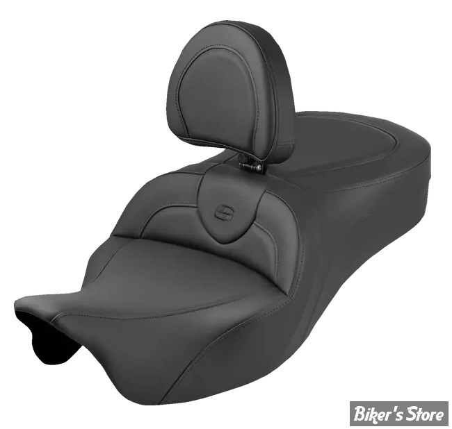 SELLE DUO SADDLEMEN - ROADSOFA KING - AVEC DOSSIER PILOTE - TOURING 08/25 - NOIR/COUTURES NOIR - 808-07B-187SBR