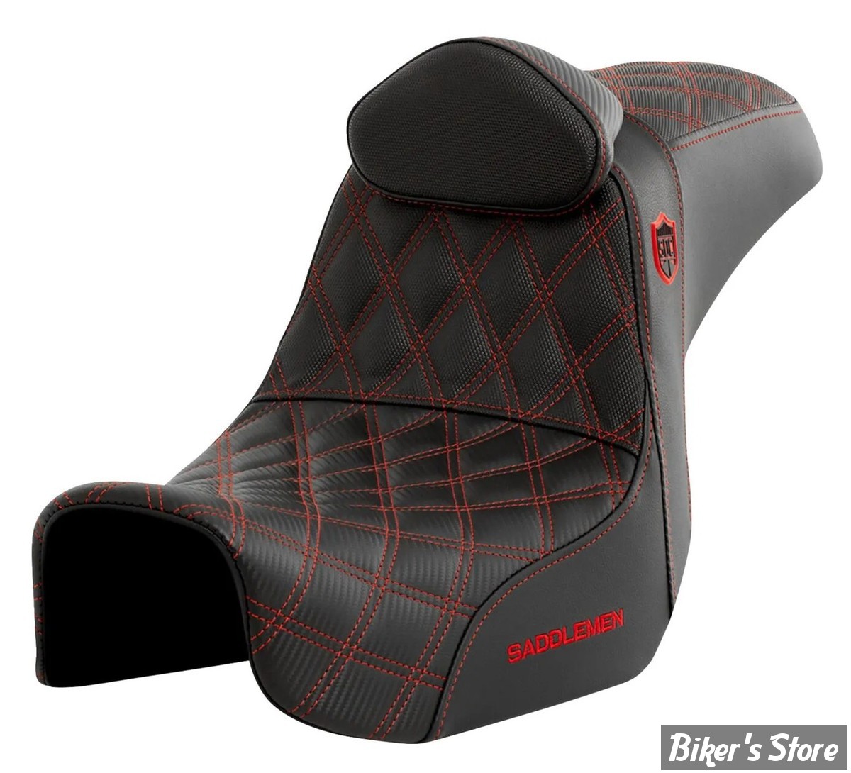 -  SELLE SADDLEMAN - DYNA 06/17 - SEAT PRO SERIE SDC GRIPPER - AVEC DOSSIER PILOTE - DOUBLE DIAMOND - NOIR  / COUTURES ROUGE - SC80604REDRT