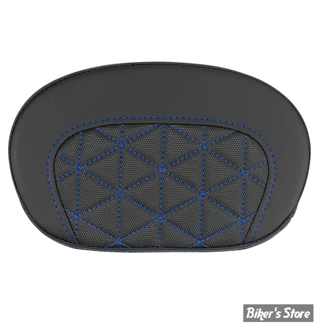 - DOSSIER DE SISSY BAR - LARGEUR : 10 1/2" x HAUTEUR : 6 1/2" - SADDLEMAN - MINI CONTOUR TRI GRIPPER - NOIR / COUTURES: BLEU - 061021101