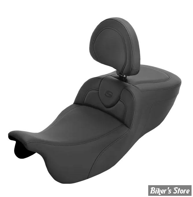SELLE SADDLEMEN - ROADSOFA™ - FLTRT 23/25 / FLRT 15/25 - EXTENDED REACH - AVEC DOSSIER PILOTE - LISSE / FINITION : NOIR - 815-07-188BR