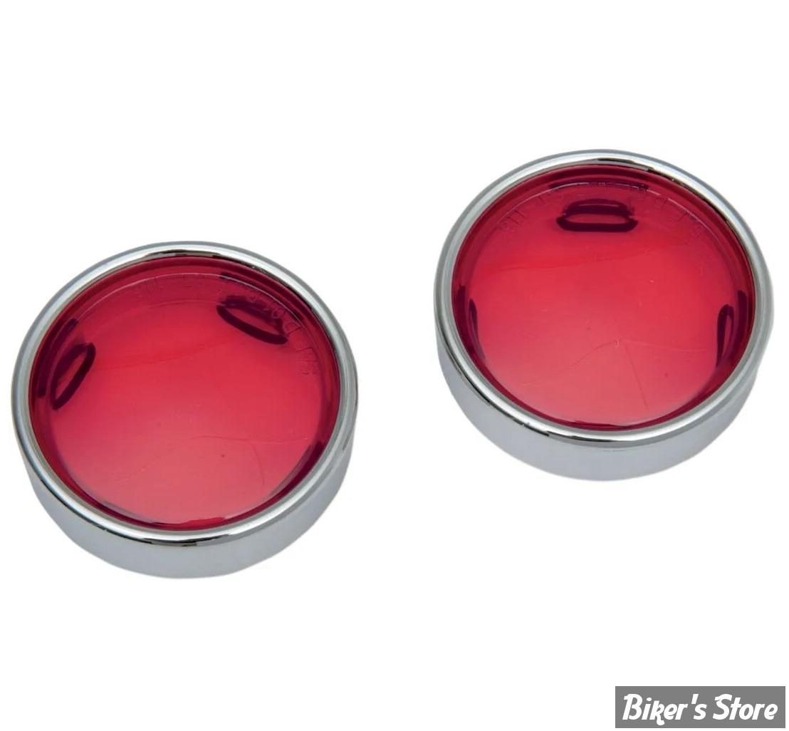 CASQUETTES DE CLIGNOTANTS AVEC CABOCHON DEEP DISH - DRAG SPECIALTIES - CERCLAGE : CHROME / CABOCHON : ROUGE  - 12-0227-LR