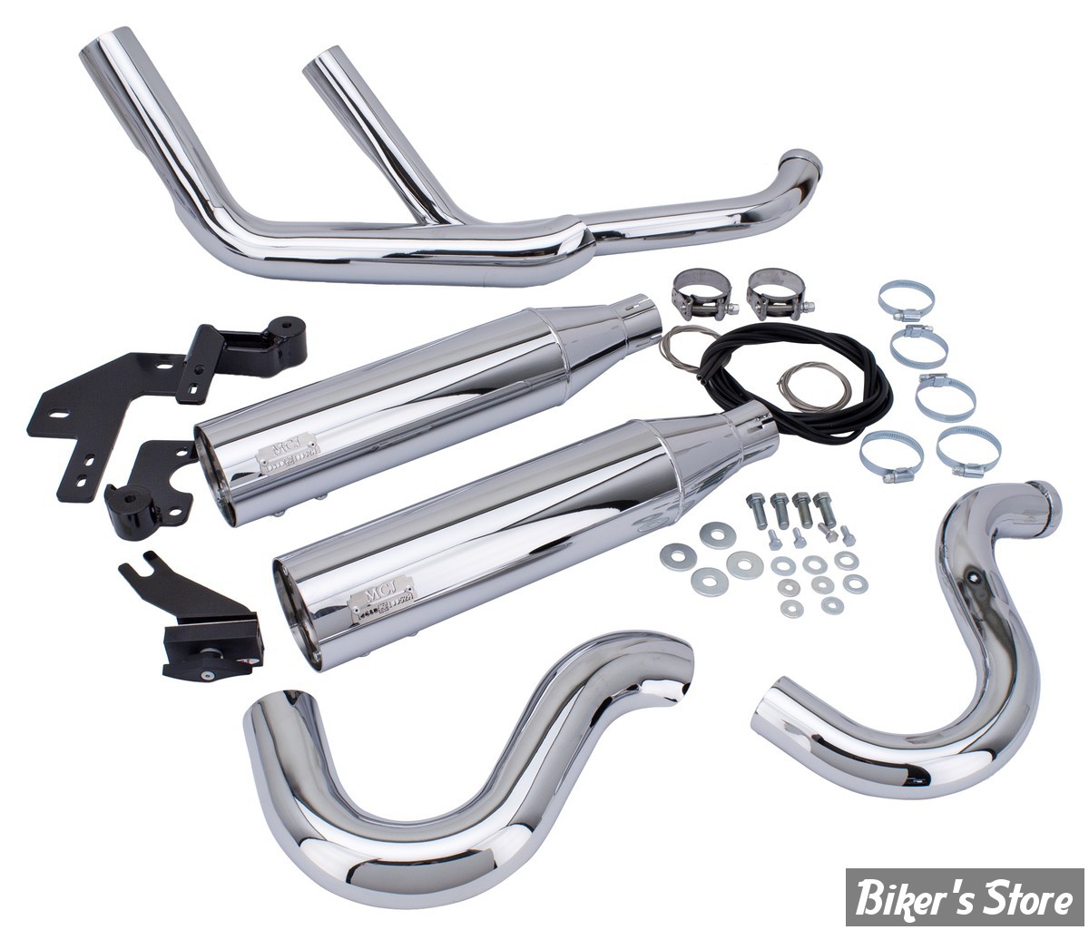  ECHAPPEMENT MCJ REGLABLE - SOFTAIL MILWAUKEE EIGHT FXBBS / FXLRS / FXST - 2 en 2 ROYAL 90 BIG SHORT - FINITION : CHROME / PARES CHALEUR : LISSE / CHROME