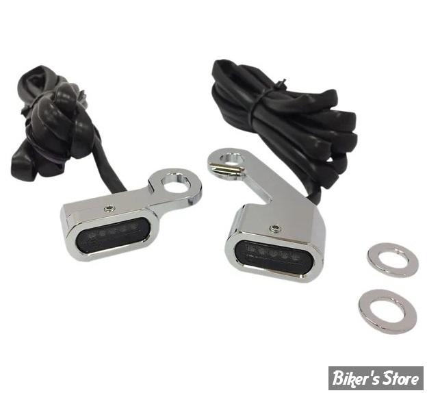 1 - CLIGNOS DRAG SPECIALTIES - LED Handlebar Marker Lights - TOURING 09/16 / SOFTAIL 15/23 - CORPS : CHROME / CABOCHON : FUME - L22-0232CMENU