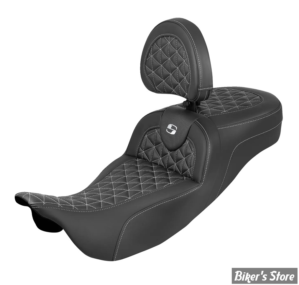 - SELLE SADDLEMEN - ROADSOFA SEAT - Tri Gripper Extended Reach - TOURING 08UP - NOIR / COUTURES : BLANCHES - AVEC DOSSIER - 808-07B-211B6
