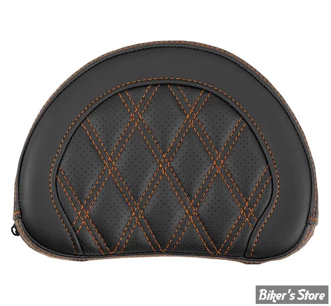 - DOSSIER DE SISSY BAR - LARGEUR : 10" x HAUTEUR : 8" - SADDLEMAN - LATTICE STITCH - NOIR / COUTURES: ORANGE - 051318403