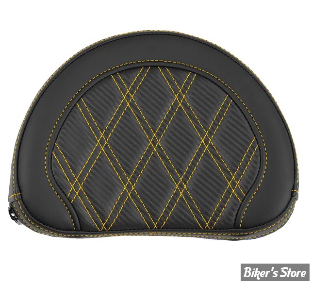 - DOSSIER DE SISSY BAR - LARGEUR : 10" x HAUTEUR : 8" - SADDLEMAN - LATTICE STITCH - FIBRE DE CARBONE - NOIR / COUTURES: OR - 051320707