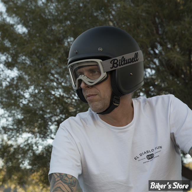 Lunettes Moto Biltwell Goggle 2.0 Script Black – Verre Transparent Anti-Buée – Style Café Racer – Bande Élastique