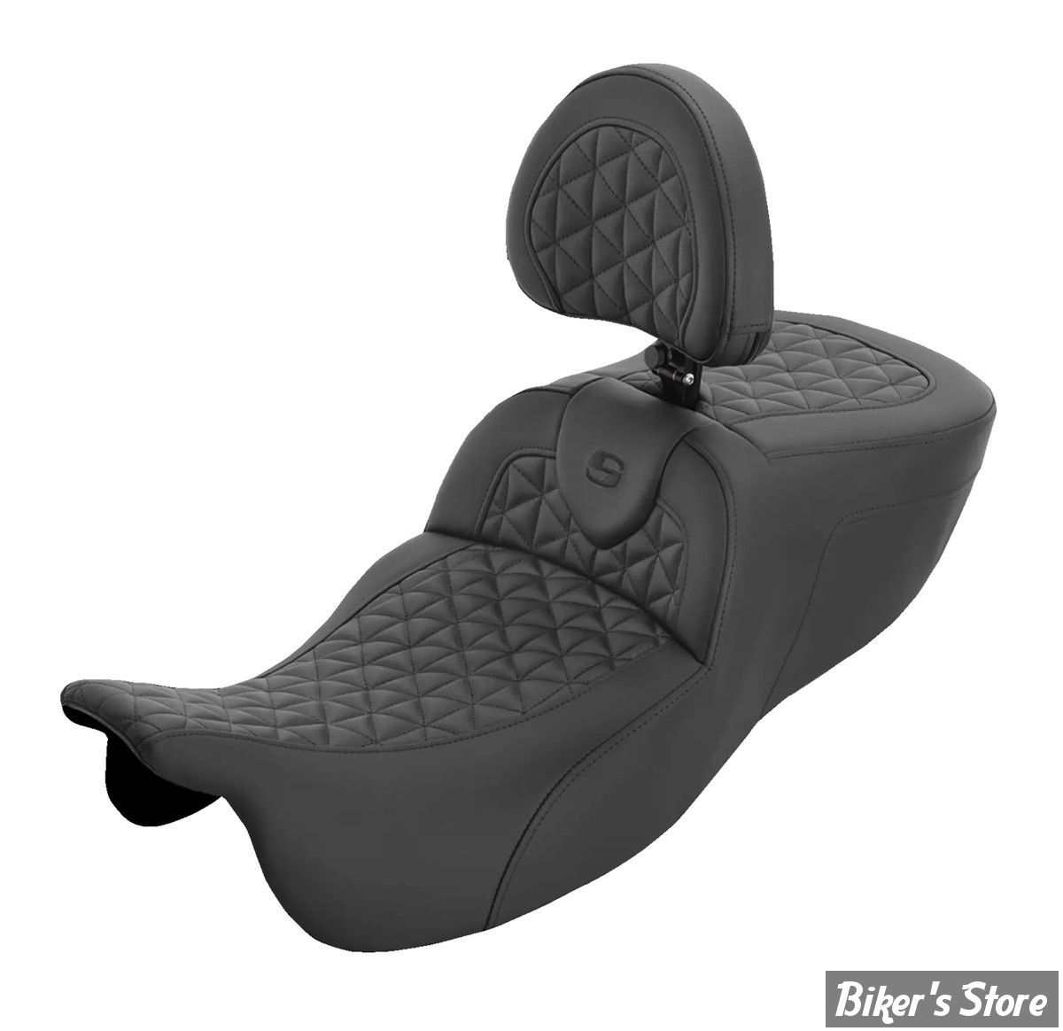 SELLE SADDLEMEN - ROADSOFA™ - TRI GRIPPER - FLTRT 23/25 / FLRT 15/25 - EXTENDED REACH - AVEC DOSSIER PILOTE - FINITION : NOIR / COUTURES NOIRES - 815-07-211B0