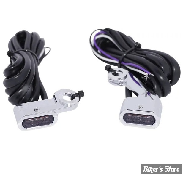 2 - CLIGNOS DRAG SPECIALTIES - LED Handlebar Marker Lights - TOURING 09/16 / SOFTAIL 15/23 - CORPS : CHROME / CABOCHON : FUME - L22-0232DCME