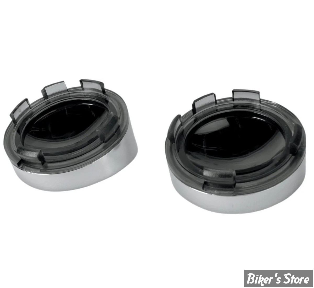 CASQUETTES DE CLIGNOTANTS TYOE VISIÈRE AVEC CABOCHON - DRAG SPECIALTIES - CERCLAGE : CHROME / CABOCHON : MIROIR FUME - L22-6828MC