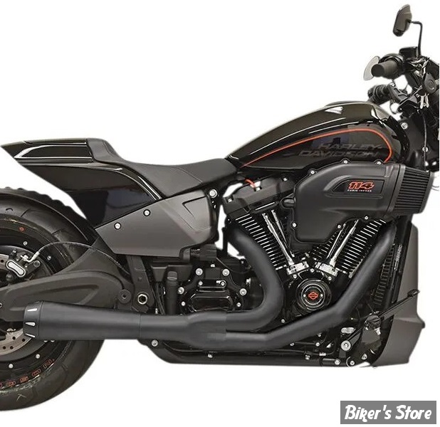 ECHAPPEMENT - BASSANI - SOFTAIL FLFB/FXBR/FXDR 18UP - 2-into-1 Road Rage Exhaust System - MODÈLE COURT 15" 1/2 - NOIR - 1S94RB