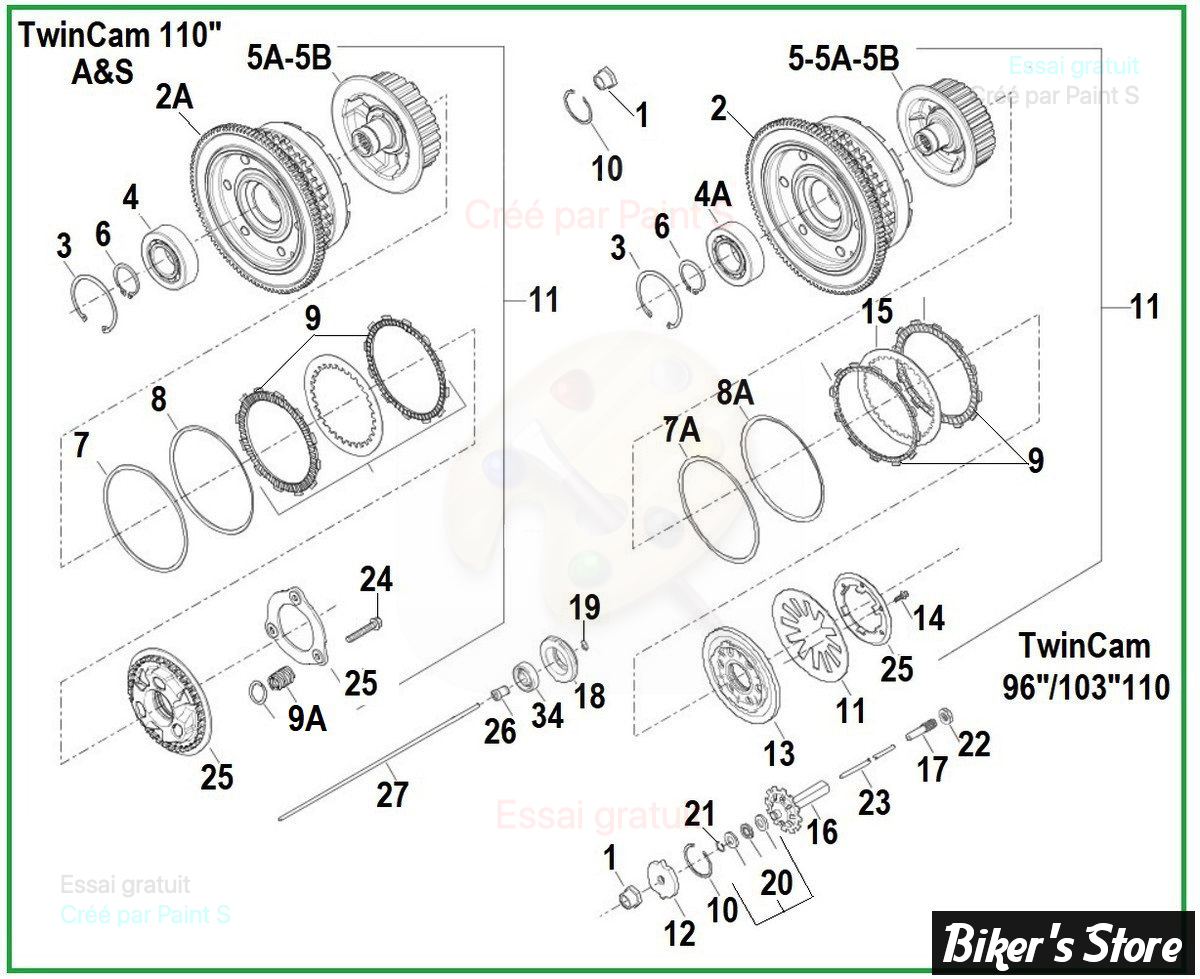 ECLATE C - PIECE N° 00 - ECLATE EMBRAYAGE - BIGTWIN EVO 98/99 - TWINCAM 00/17