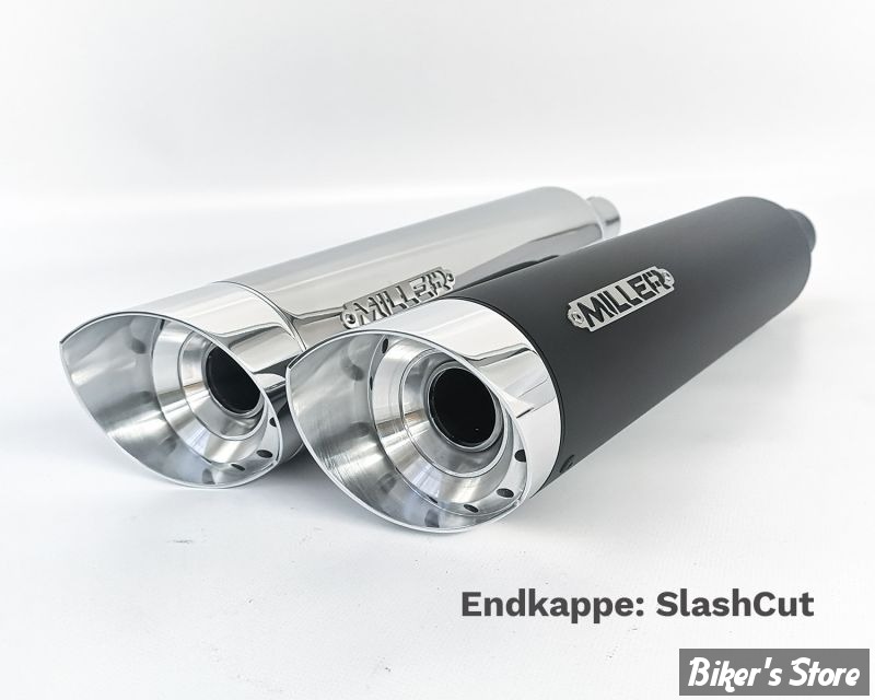 - SILENCIEUX - MILLER - SPORTSTER 86/03 - SILVERADO - EMBOUT : SLASH CUT : POLI  / CORPS : POLI - HOMOLOGUE - HD-SP-S-X49.02 