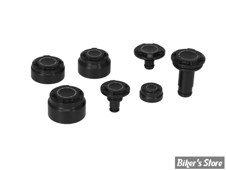 - CACHES AXE DE ROUE ARRIÈRE & AVANT / BRAS OSCILLANT / AMORTISSEUR - SOFTAIL M8 18UP - RICK'S MOTORCYCLES - JEU DE 7 PIÈCES - PREMIUM - NOIR - S8-3SR0500-0