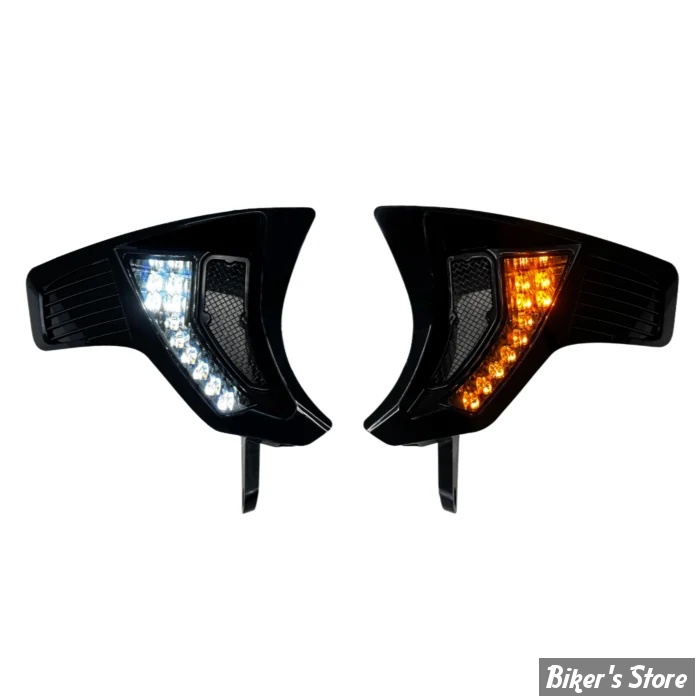 - ENTOURAGES / INSERTS D'ÉVENTS DE PHARE - Front Turn Signal Vent Upgrades for 2023-2026 Shark Demon® Headlight Kits - CORPS : NOIR - ECLAIRAGE : ORANGE / BLANC - SD-RG23-VTS-AW