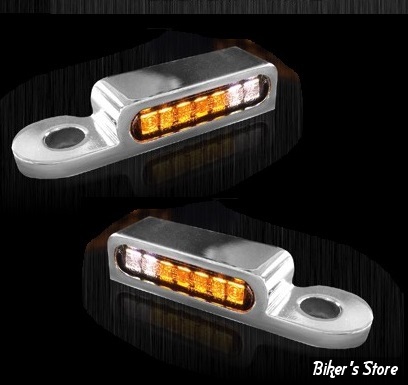 2 - CLIGNOS HEINZ BIKES - LED TURN SIGNALS FRONT - SPORTSTER 14UP - 2 FONCTIONS clignotant / Position - CHROME