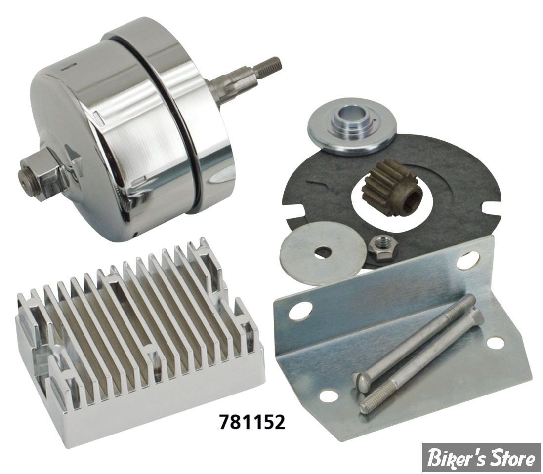 KIT ALTERNATEUR POUR MODELES AVEC GENERATRICE - 12V - BIGTWIN 1941/1969 - VOLT TECH - CHROME / CHROME - 32-1675