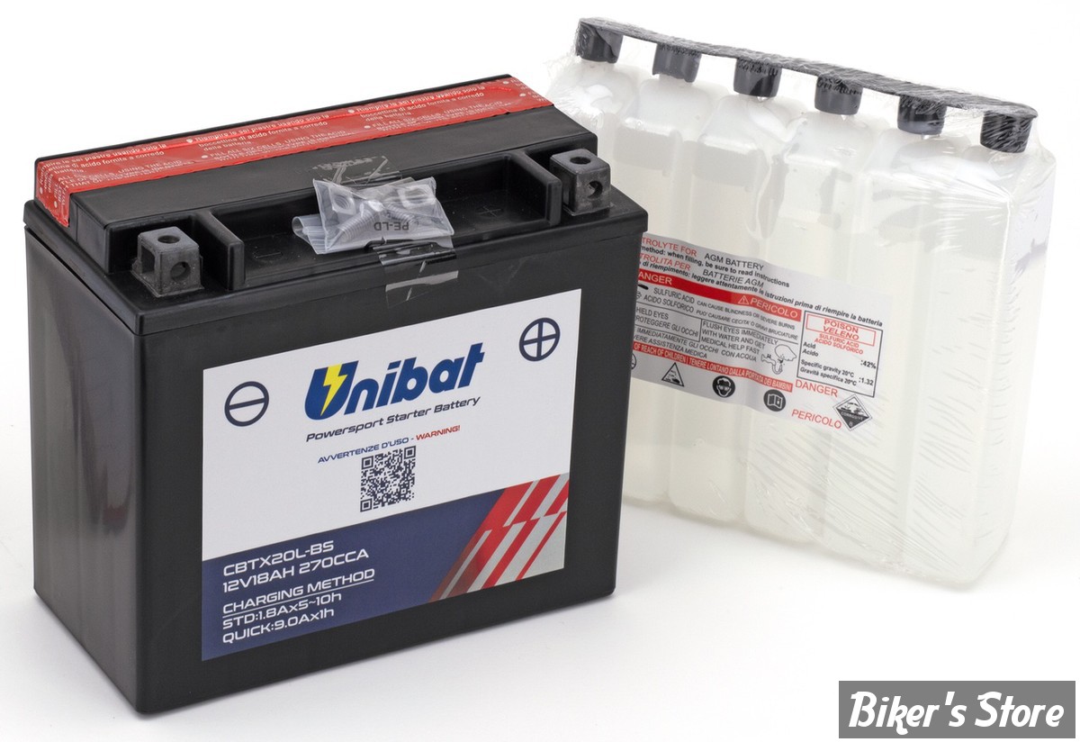 BATTERIE - 65989-90B  / 66000211 - Batterie CBTX20L-BS avec 270CCA, 18Ah, L=17.5cm H= 15.5cm W= 8.7cm