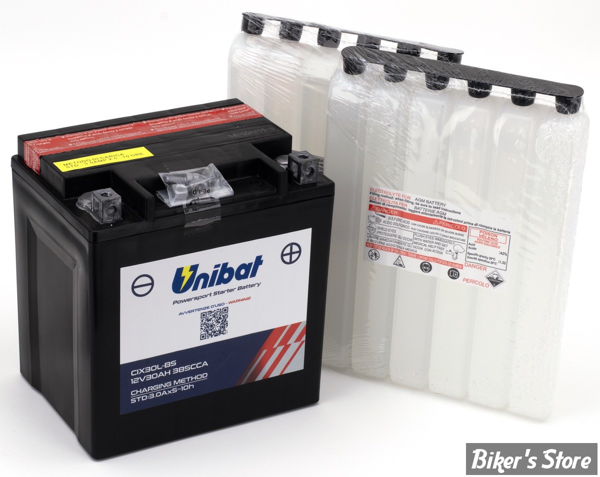 BATTERIE - 66010-97 A/B/C - Batterie CIX30L-BS avec 385CCA, 30Ah, L=16.6cm H=17.5cm, W=12.6cm
