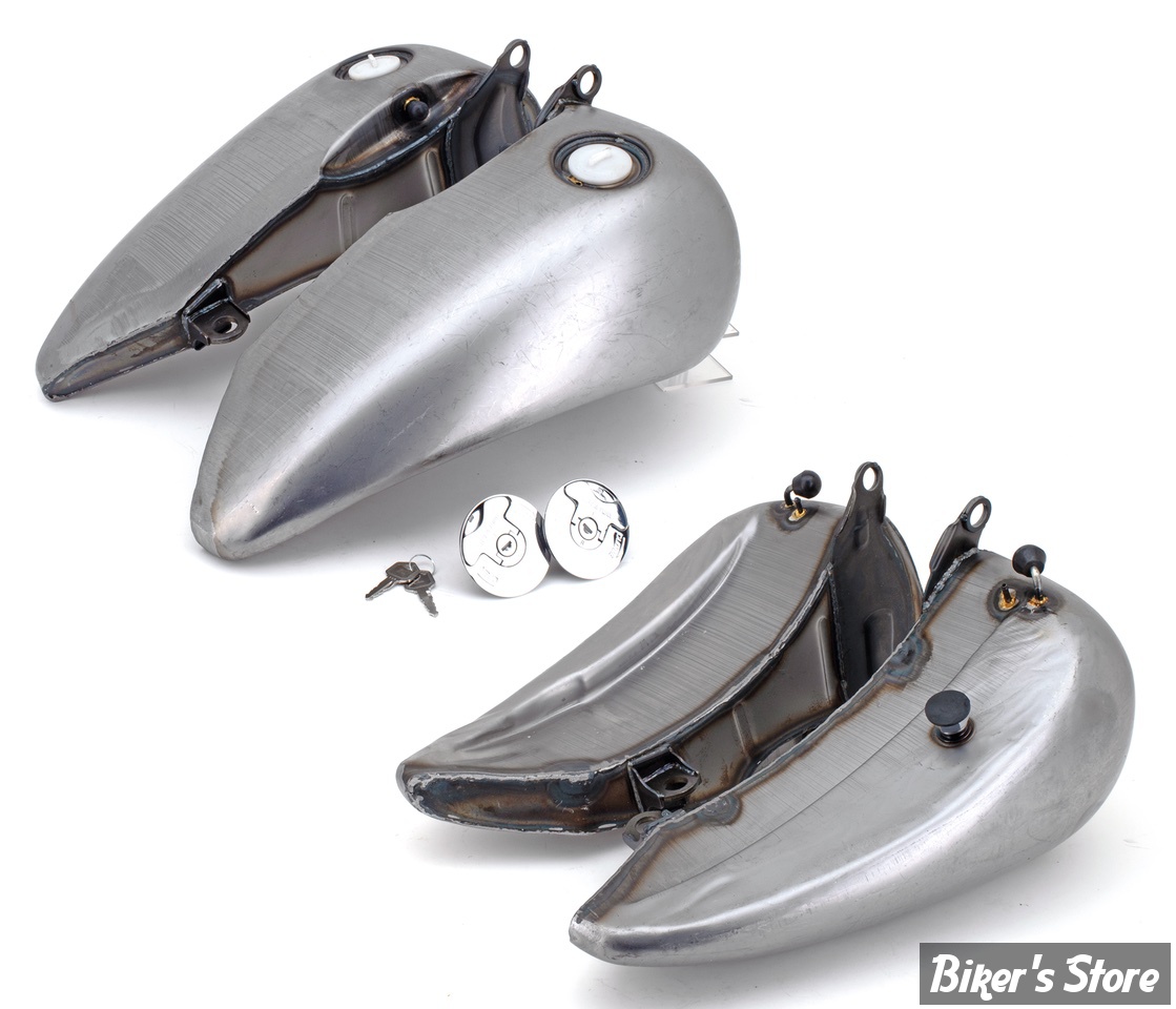 RESERVOIR D'ESSENCE - 5.3 GALLONS - SOFTAIL 1984/1999 - ALLONGÉ DE 2" / EN DEUX PARTIES - CAPACITE : 5.3 GALLONS - BOUCHONS 1/4 DE TOUR AFFLEURANT A SERRURE COMPRIS