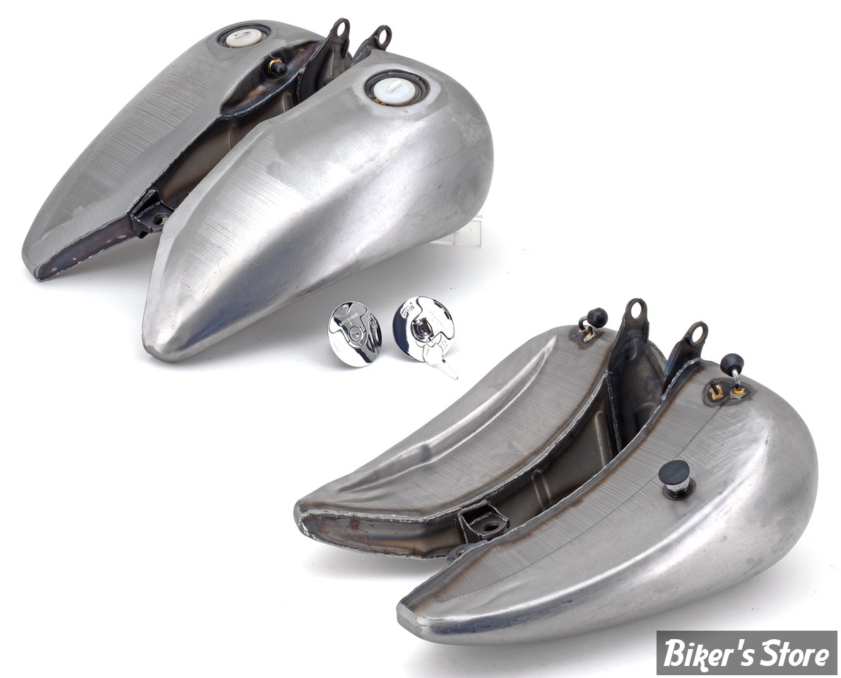 RESERVOIR D'ESSENCE - 5.8 GALLONS - SOFTAIL 1984/1999 - ALLONGÉ DE 2" / EN DEUX PARTIES - CAPACITE : 5.8 GALLONS - BOUCHONS 1/4 DE TOUR AFFLEURANT A SERRURE COMPRIS