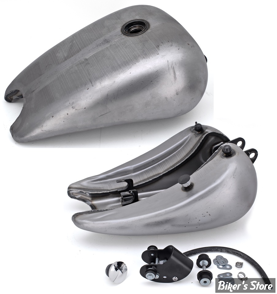 RESERVOIR D'ESSENCE - 4.0 GALLONS / 15.10 LITRES - SPORTSTER 82/03 - OEM 00000-00 - SPORT-BOB RALLONGE DE 2" - BOUCHON POP UP CHROME CENTRAL