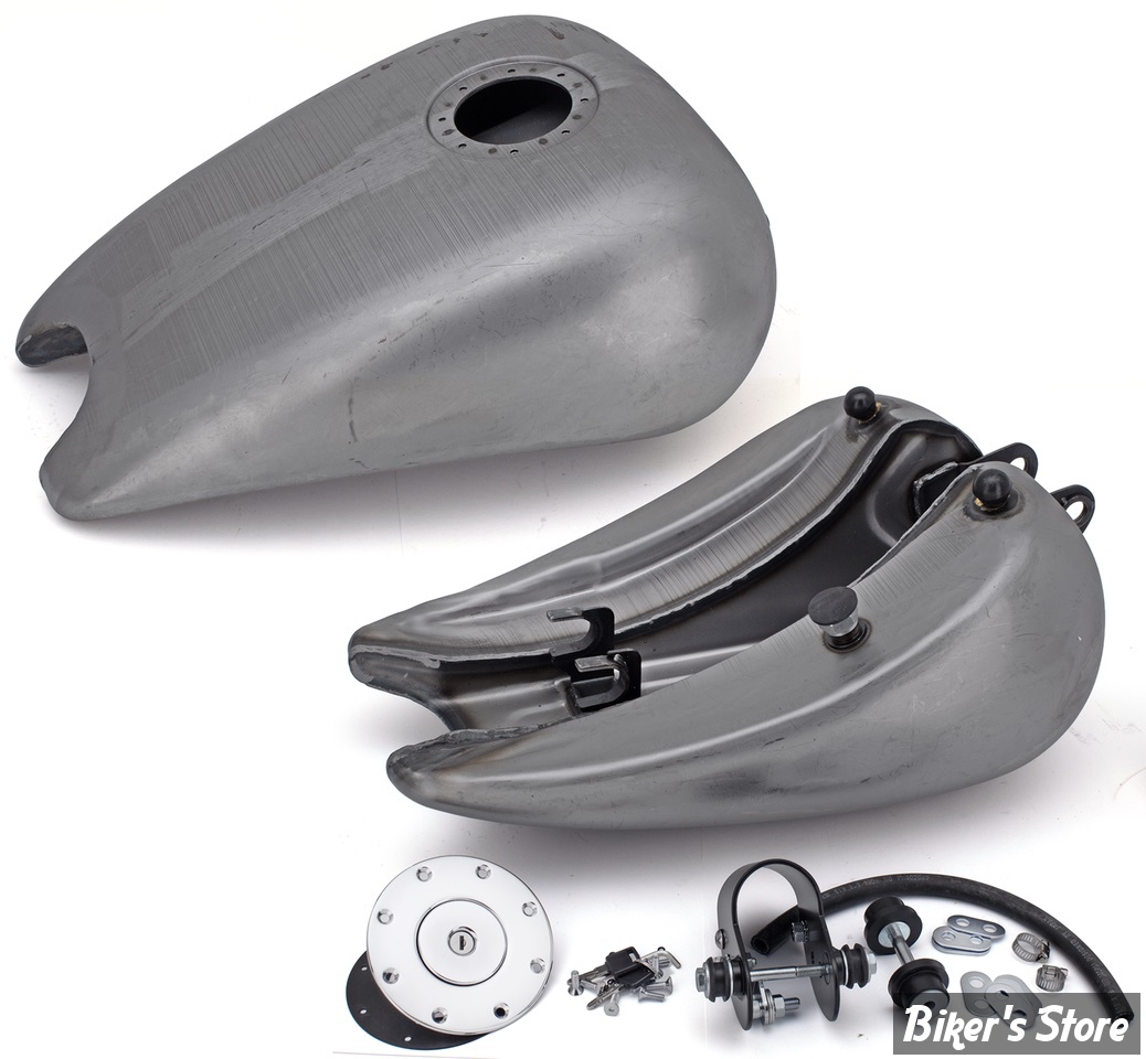 RESERVOIR D'ESSENCE - 4.0 GALLONS / 15.10 LITRES - SPORTSTER 82/03 - OEM 00000-00 - SPORT-BOB RALLONGE DE 2" - TRAPPE AVIA CENTRALE