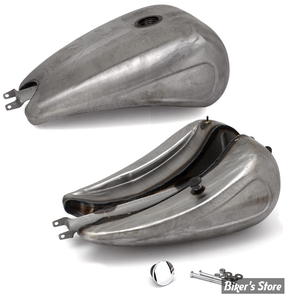 RESERVOIR  D'ESSENCE - 4.0 GALLONS / 15.10 LITRES - SPORTSTER 04/06 - OEM 00000-00 - RALLONGE DE +2" AVEC EMPREINTES - BOUCHON POP UP