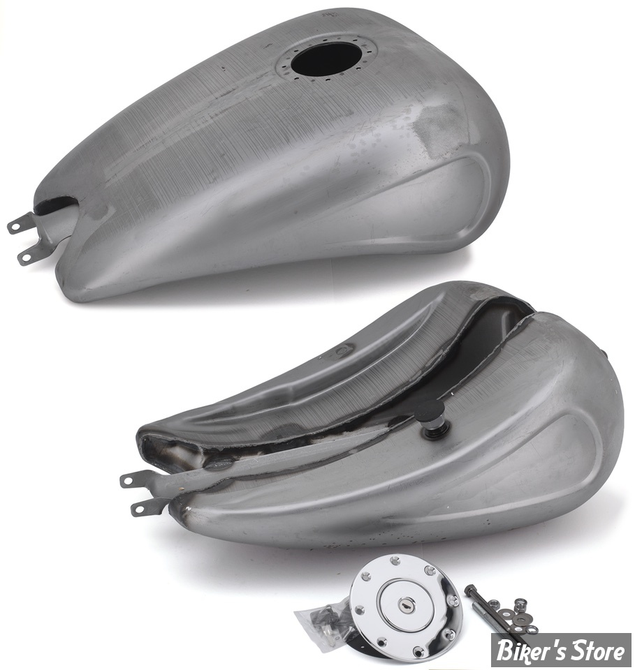 RESERVOIR  D'ESSENCE - 4.0 GALLONS / 15.10 LITRES - SPORTSTER 04/06 - OEM 00000-00 - RALLONGE DE +2" AVEC EMPREINTES - BOUCHON TRAPPE AVIA A CLEF