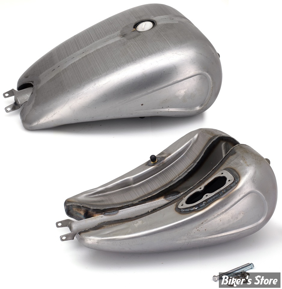 RESERVOIR D'ESSENCE - 4 GALLONS / 15.10 LITRES - SPORTSTER 07/22 - OEM 00000-00 - RALLONGE DE +2" AVEC EMPREINTES - BOUCHON 1/4 DE TOUR AFFLEURANT