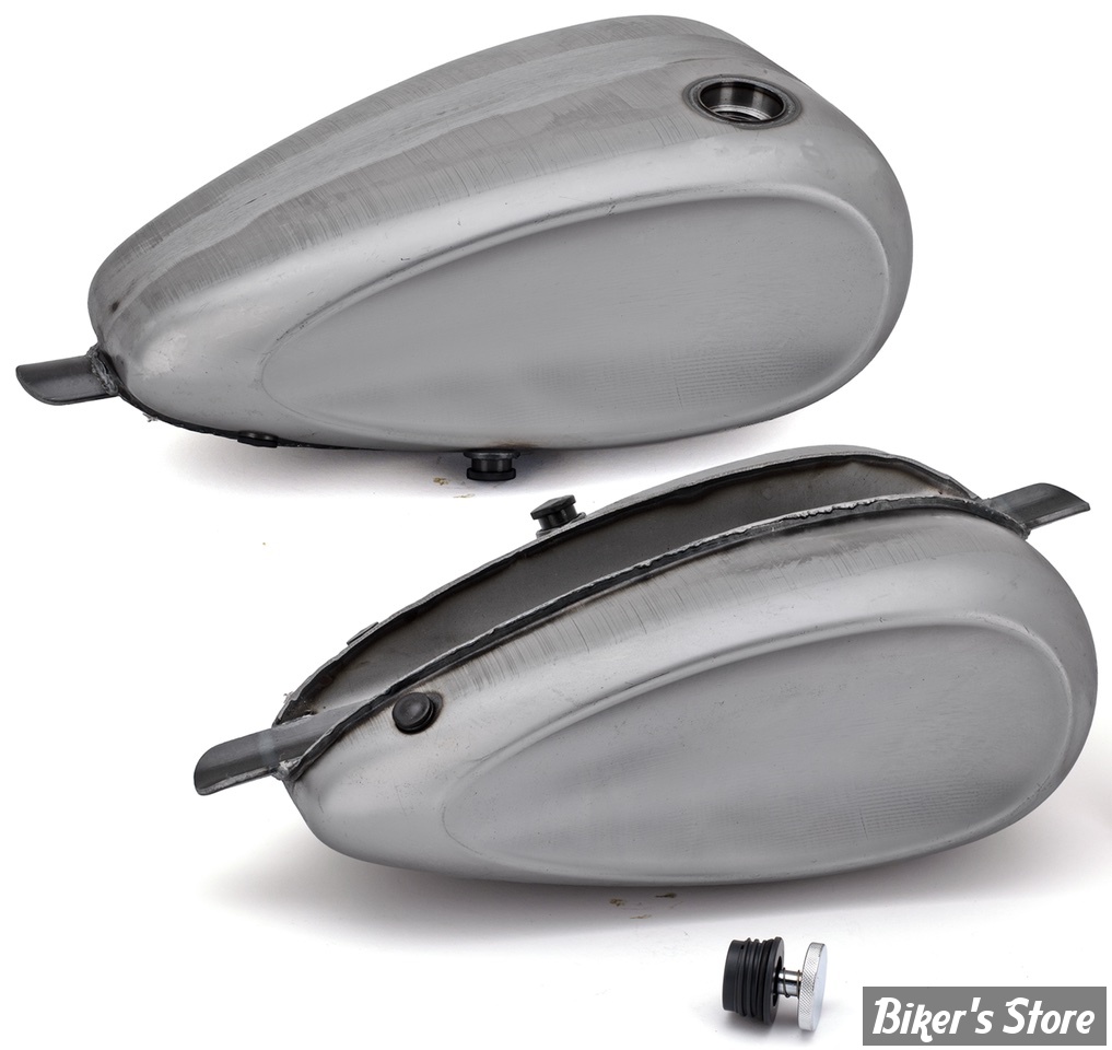 RESERVOIR TYPE MUSTANG - 3.1 GALLONS / 11.50 LITRES - RESERVOIR MUSTANG LAREDO - DISHED - Avec bouchon latéral droit complet avec bouchon d'essence chromé style pop-up