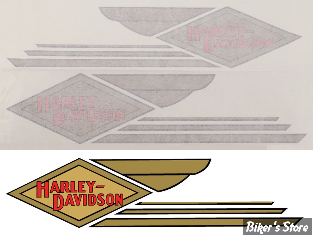   AUTOCOLLANT DE RÉSERVOIR - Autocollants (OEM 5917-34 & 5917-34A ) - HD VINTAGE & CLASSIC - TOUS MODELES 34/35 - BRONZE  / ROUGE - LA PAIRE