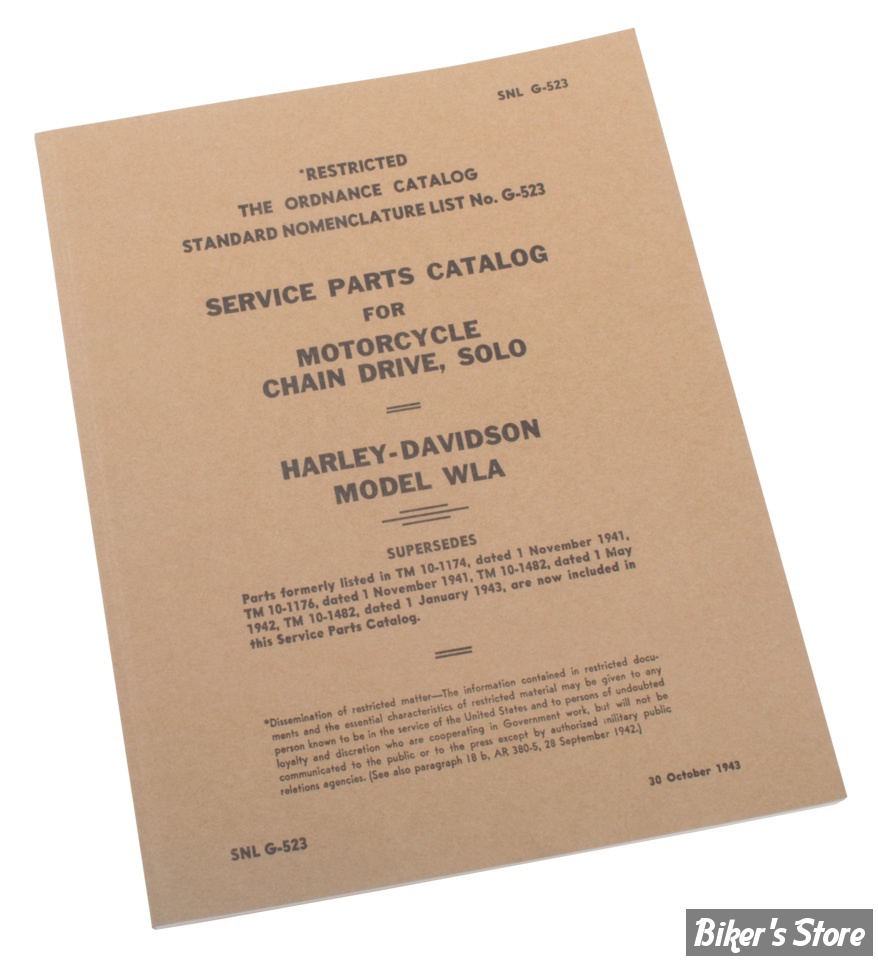 CATALOGUE DE PIECES DETACHEES - 1940 UP WLA  - OEM SNL G-523 - SAMWEL - CATALOG, Service parts, Motorcycle chain driven solo, WLA - 1600541