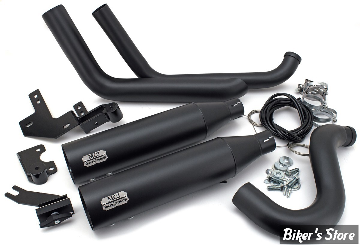  ECHAPPEMENT MCJ REGLABLE - SOFTAIL MILWAUKEE EIGHT FXBBS / FXLRS / FXST - 2 en 2 ROYAL 90 BIG SHORT - FINITION : NOIR / PARES CHALEUR : LISSE / NOIR
