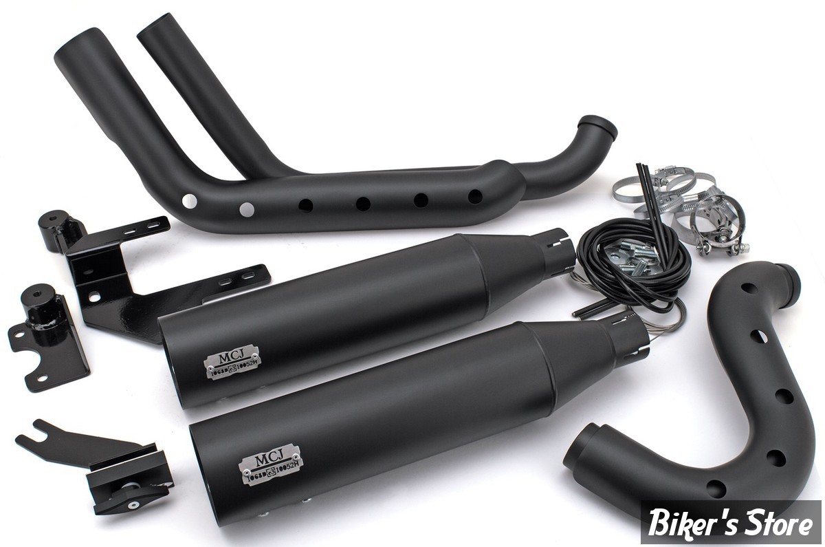  ECHAPPEMENT MCJ REGLABLE - SOFTAIL MILWAUKEE EIGHT FXBBS / FXLRS / FXST - 2 en 2 ROYAL 90 BIG SHORT - FINITION : NOIR / PARES CHALEUR : HOLESHOT  / NOIR