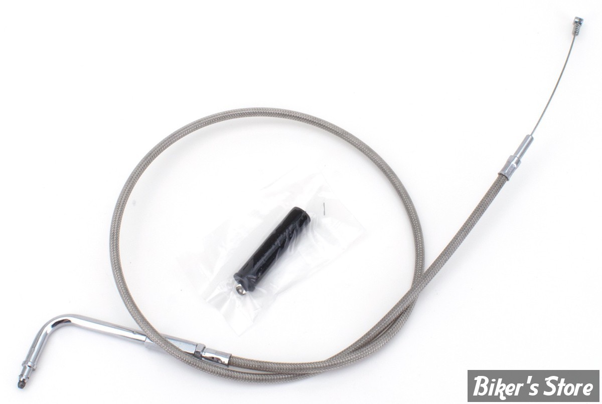 CABLE DE RETOUR POUR BIGTWIN & SPORTSTER 96UP - LONGUEUR : 86 CM - OEM 56342-96 / 56342-01 - ZODIAC - FINITION : TRESSÉ GAINÉ