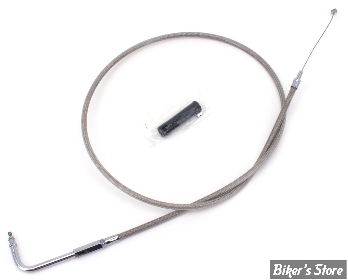 CABLE DE TIRAGE POUR BIGTWIN & SPORTSTER 96UP - LONGUEUR :112.00CM - OEM 56327-96 - ZODIAC - FINITION : TRESSÉ GAINÉ