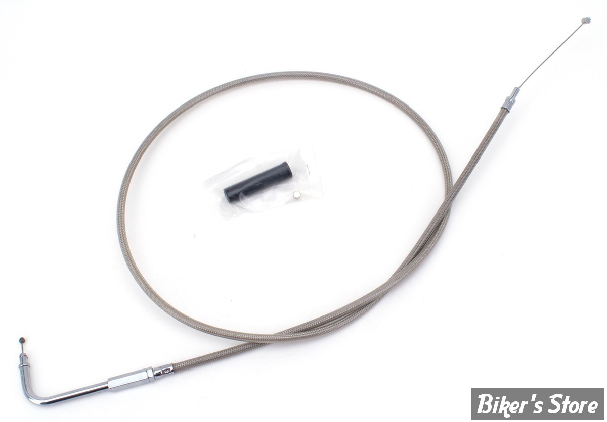 CABLE DE RETOUR POUR BIGTWIN & SPORTSTER 96UP - LONGUEUR :130CM - OEM 00000-00 - ZODIAC - FINITION : TRESSÉ GAINÉ