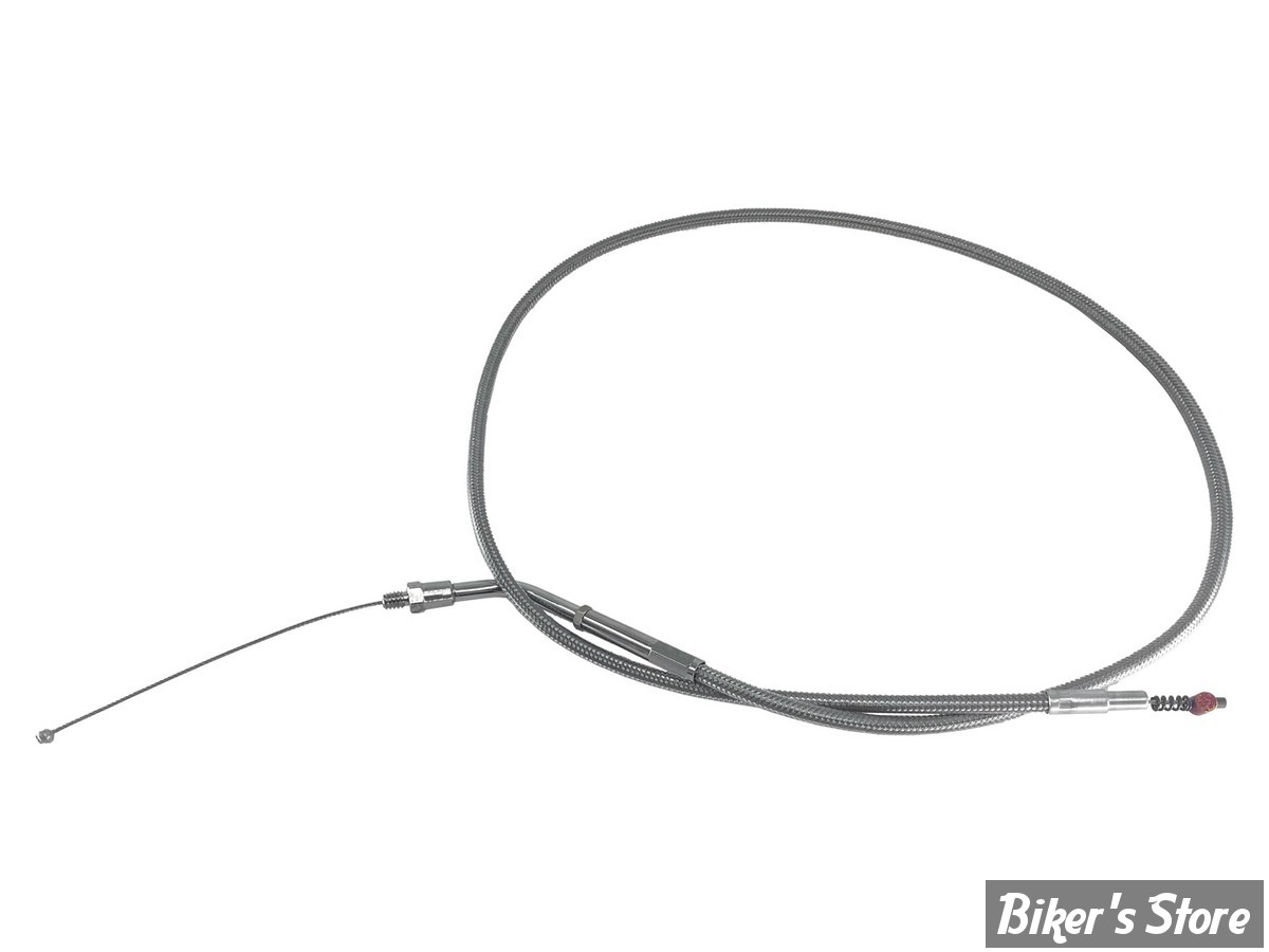 CABLE DE RETOUR POUR BIGTWIN & SPORTSTER AVEC MIKUNI HSR 42/45 - LONGUEUR :109 CM - 1981/1995 - BARNETT - INOX