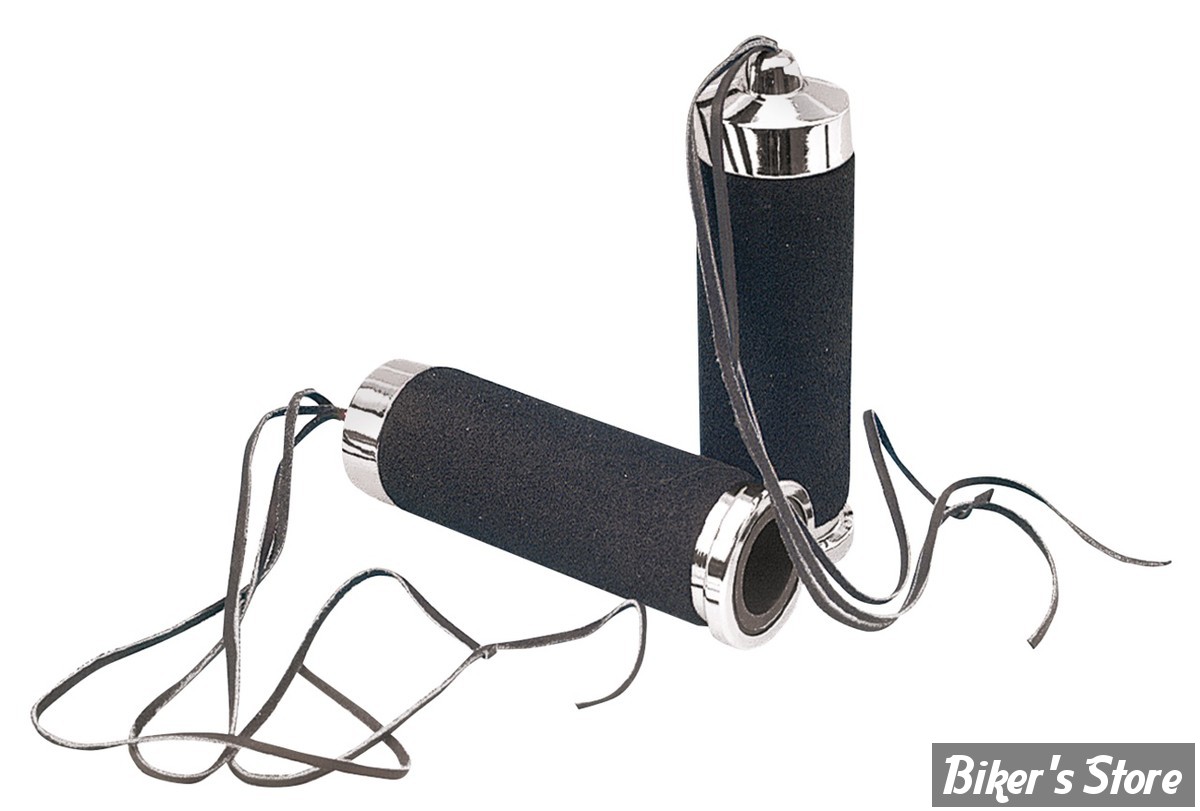 POIGNÉES - ZODIAC - ADAPTABLES / 1" - AVEC MOUSSE ET FRANGES - NOIR / CHROME