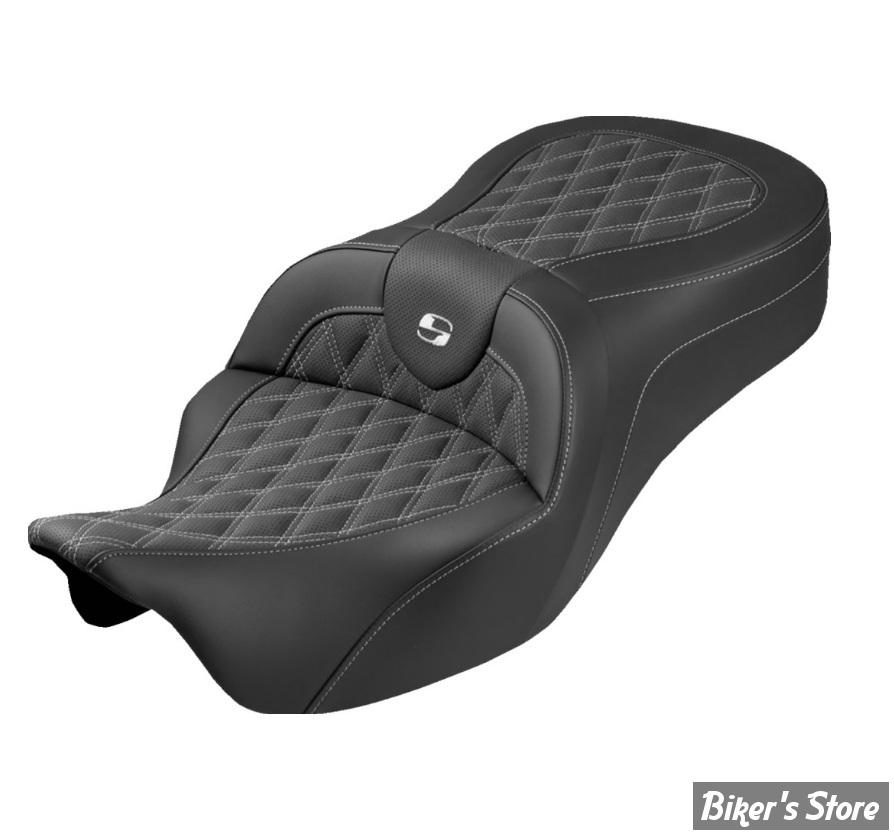 SELLE DUO SADDLEMEN - ROADSOFA KING LATTICE STITCH - TOURING 08/25 - NOIR/COUTURES BLANCHES - 808-07B-182S06