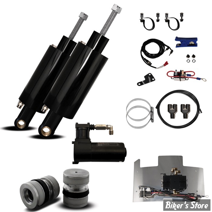 KIT SUSPENSIONS PNEUMATIQUES - PLATINIUM SUSPENSION - Front and Rear Air Ride Kit - SOFTAIL 00/17 - FINITION : NOIR BRILLANT - PAS-0000-TBF+FRTP-B